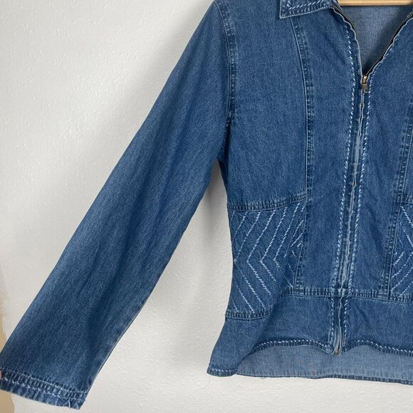 Vintage Studio West Blue Beaded Zip Jean Jacket Sz: M - Picture 5 of 11